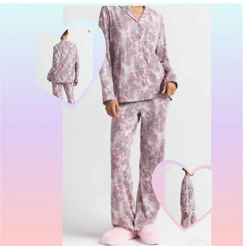SKIMS SLEEP PJS‎ LONG SLEEVE BUTTON UP PAJAMA SET BLOOM ANIMAL NWT SIZE MEDIUM